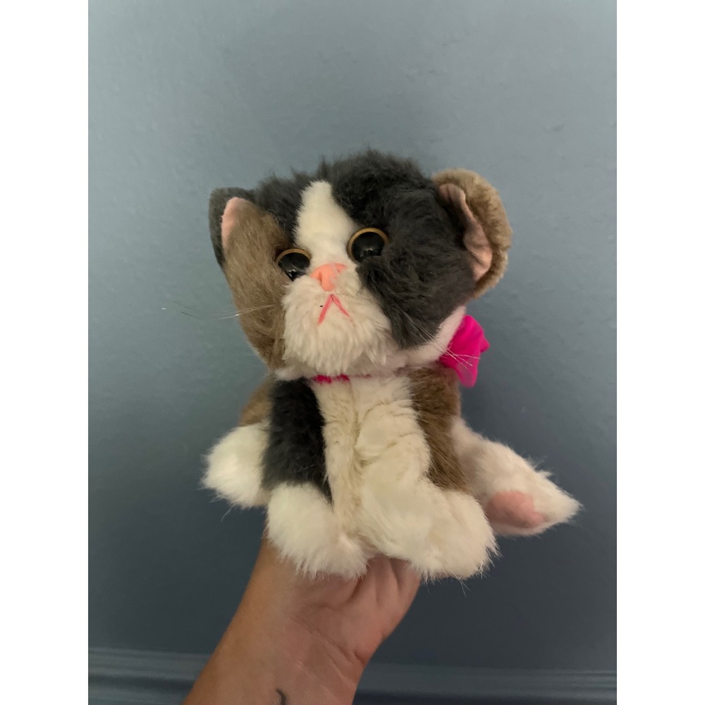 Tyco Kitty Kitty Baby Kittens 1995 Calico Plush Cat Pink Bow Stuffed Animal VTG